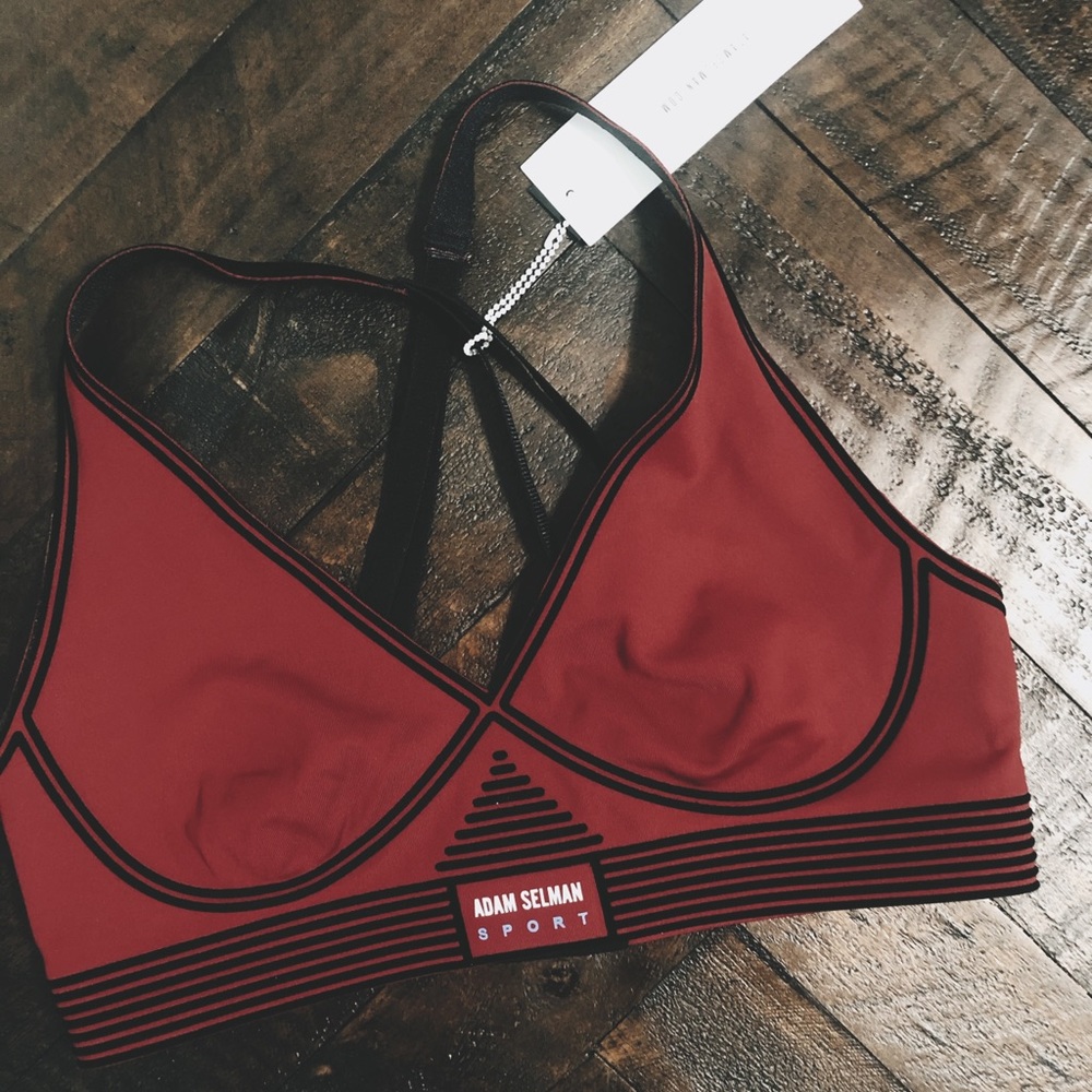 Discontinued! Adam Selman Bonded Active V Neck Bra - Maroon